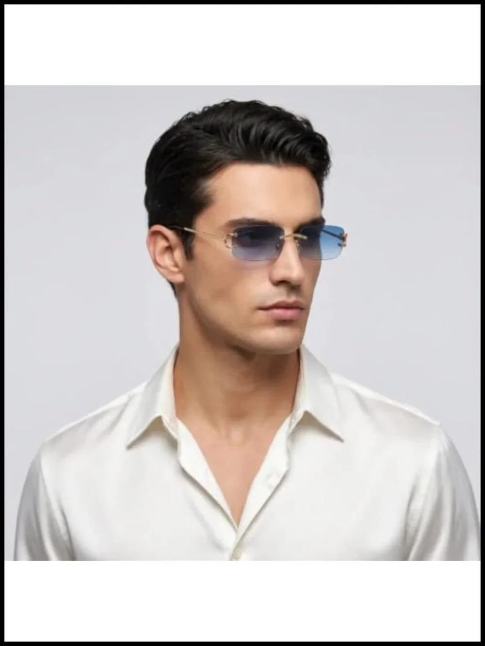Rimless Rectangle Sunglasses for Men Women UV400 Metal Frame